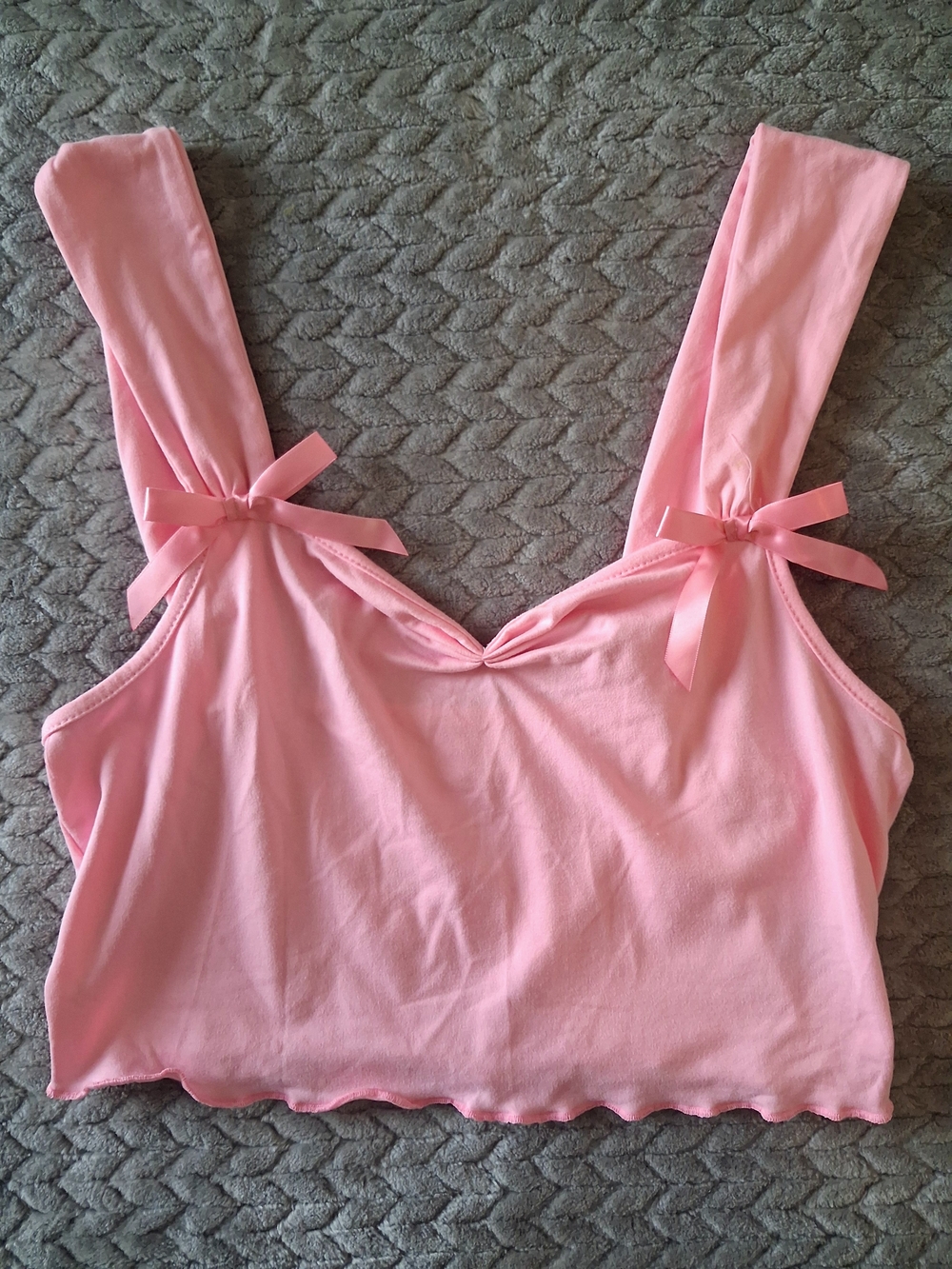 SHEIN Light Pink Bow-Trim Crop Tank